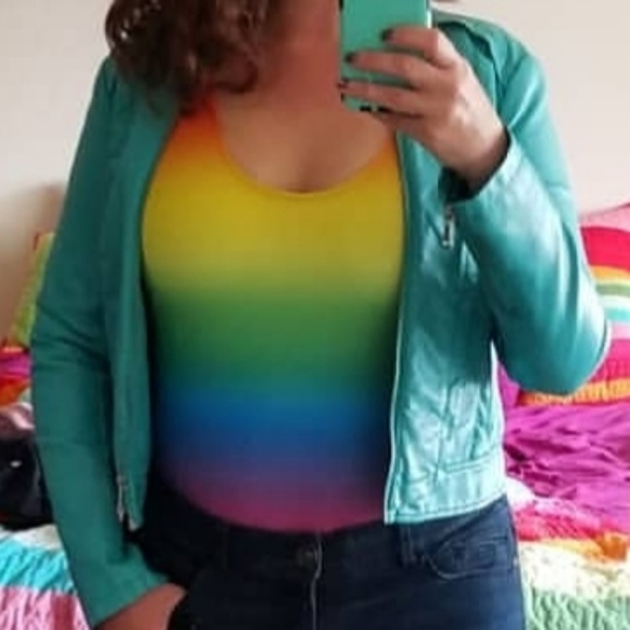 Turquoise Faux Leather Jacket - Picture 3 of 7